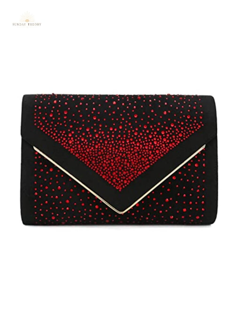 Faux Suede Envelope Clutch Rhinestone Evening Bag with Chain Strap